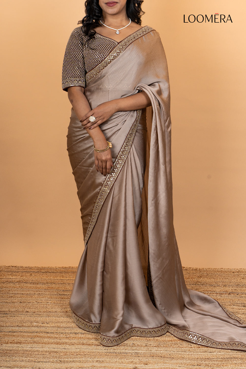 Satin Chiffon Saree with Embroidered Border
