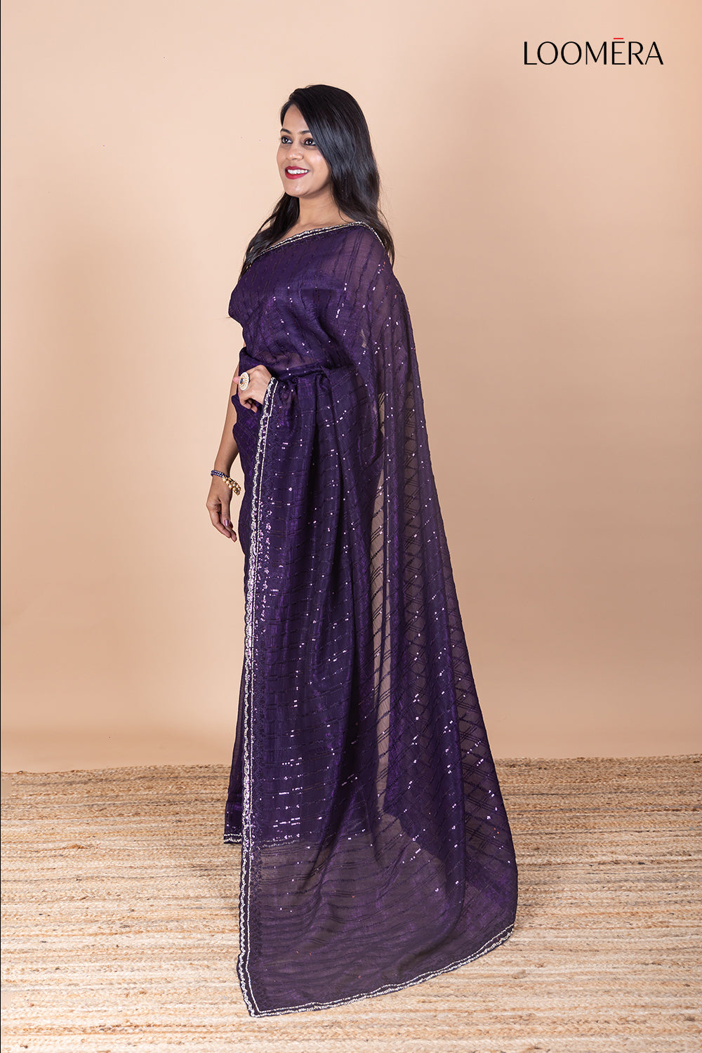 Simar Net Saree with Stone and Sequins Work