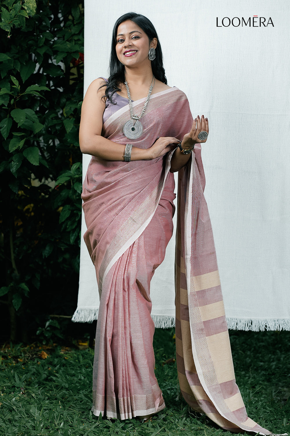 Taupe Pink Cotton Saree