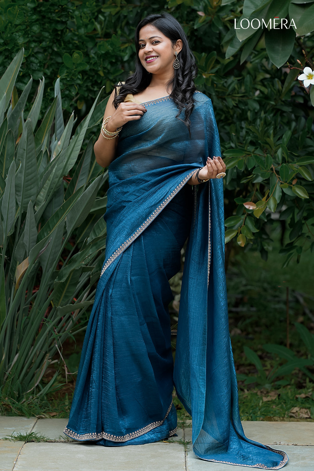 Teal Blue Sequin Work Saree