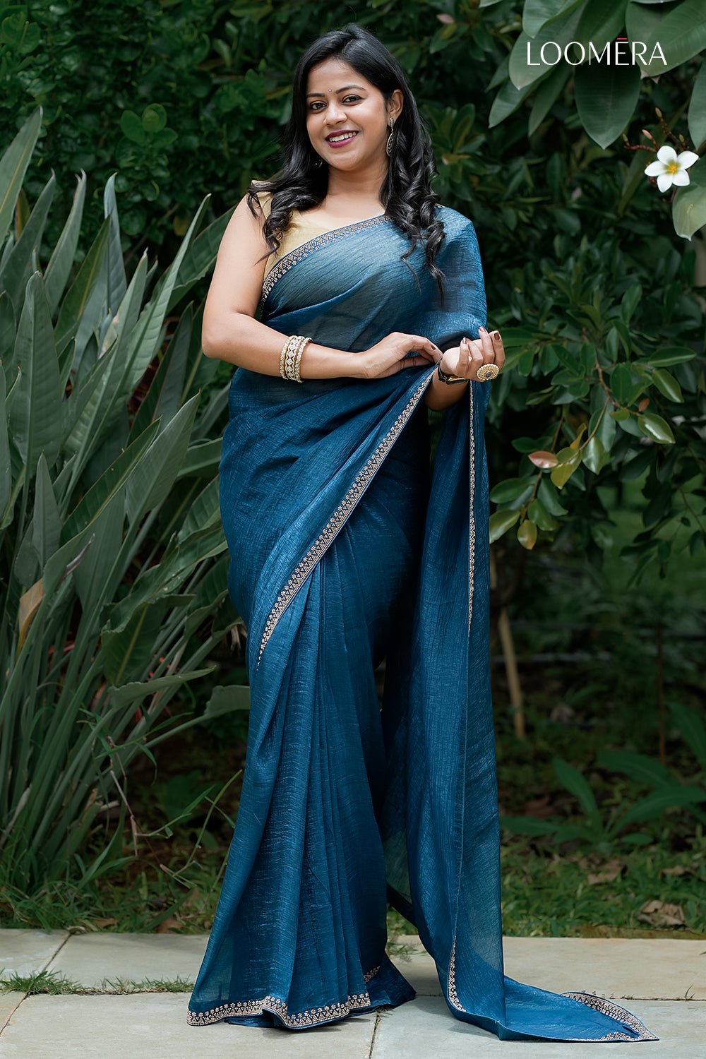 Teal Blue Tissue Saree