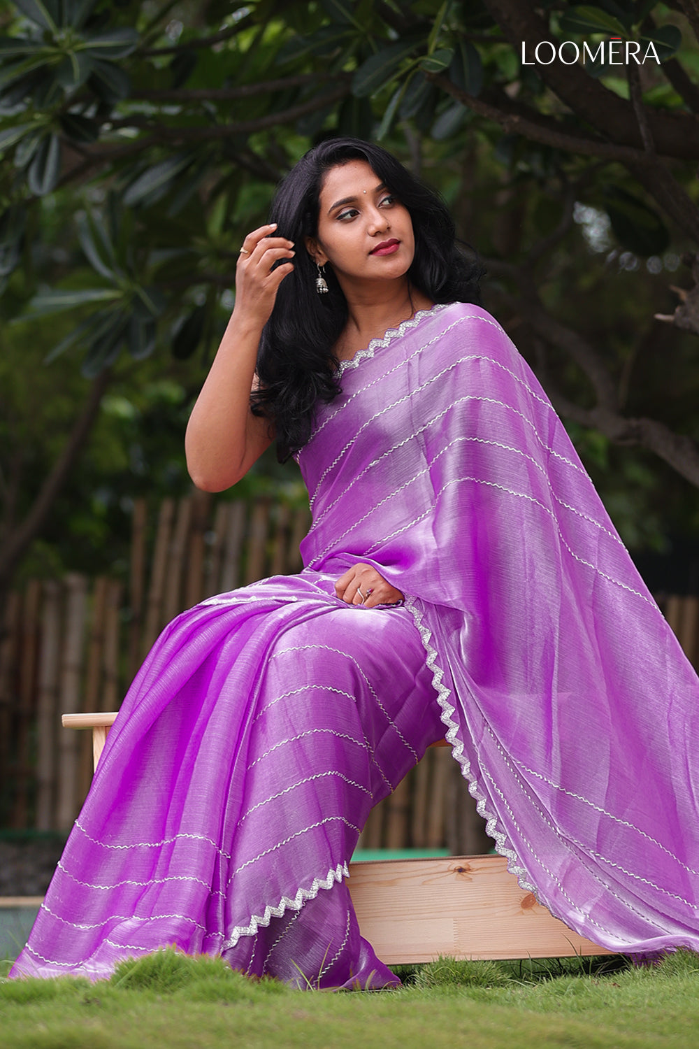 Violet Saree with Silver Border