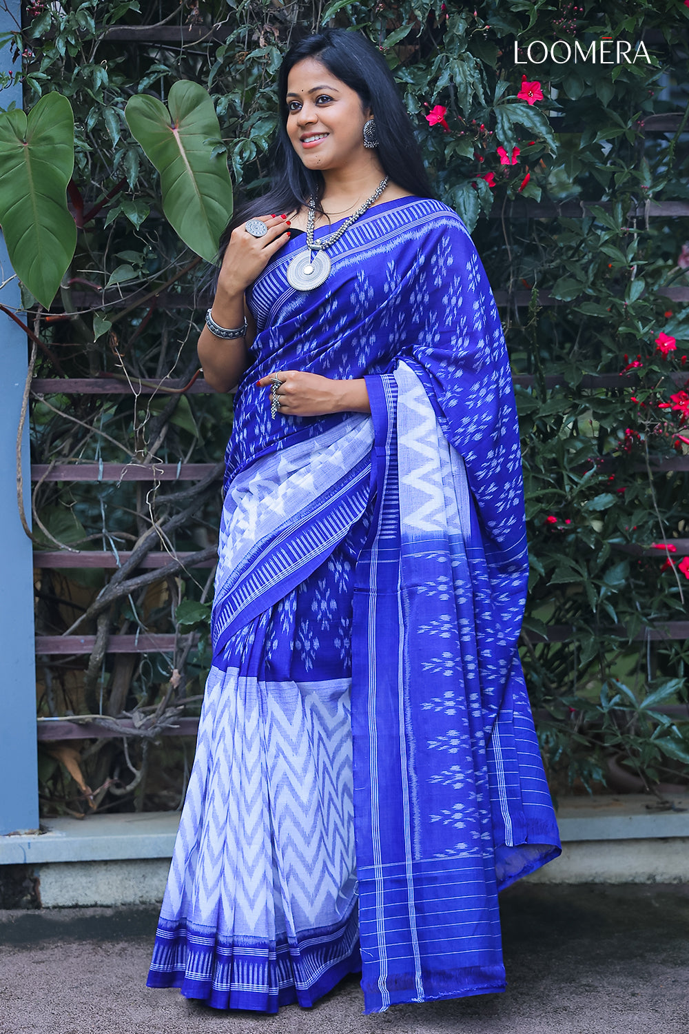 White and Blue Cotton Saree