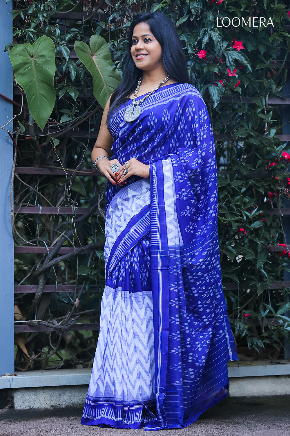 White and Blue Handloom Saree