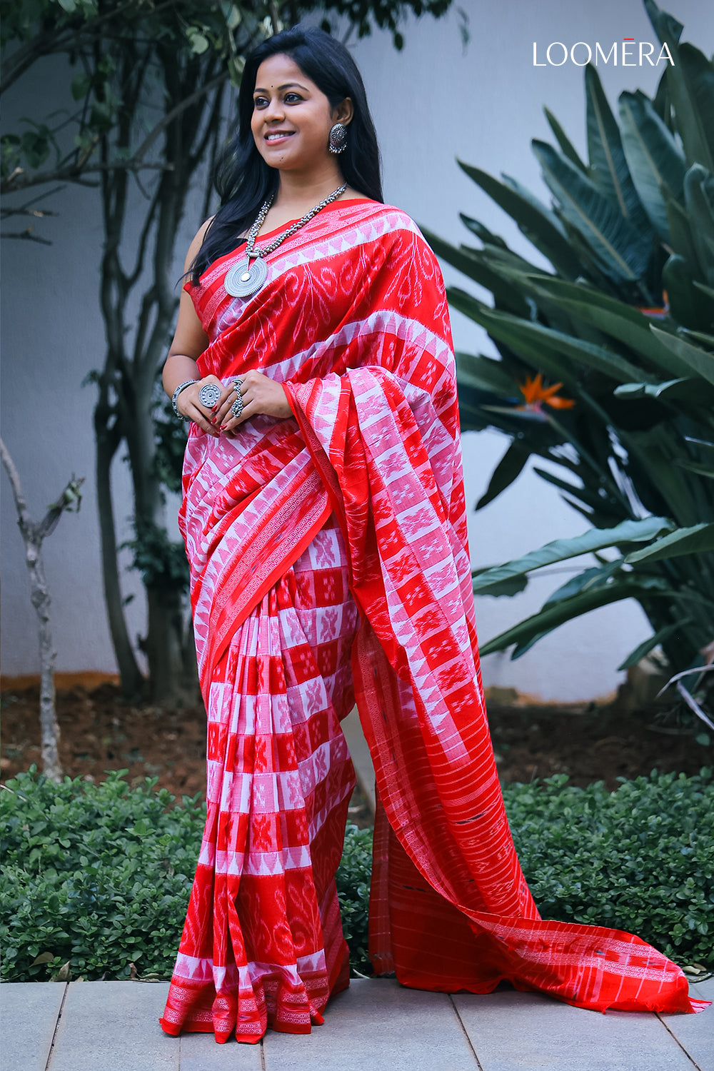 White and Red Pure Sambalpuri Cotton Saree