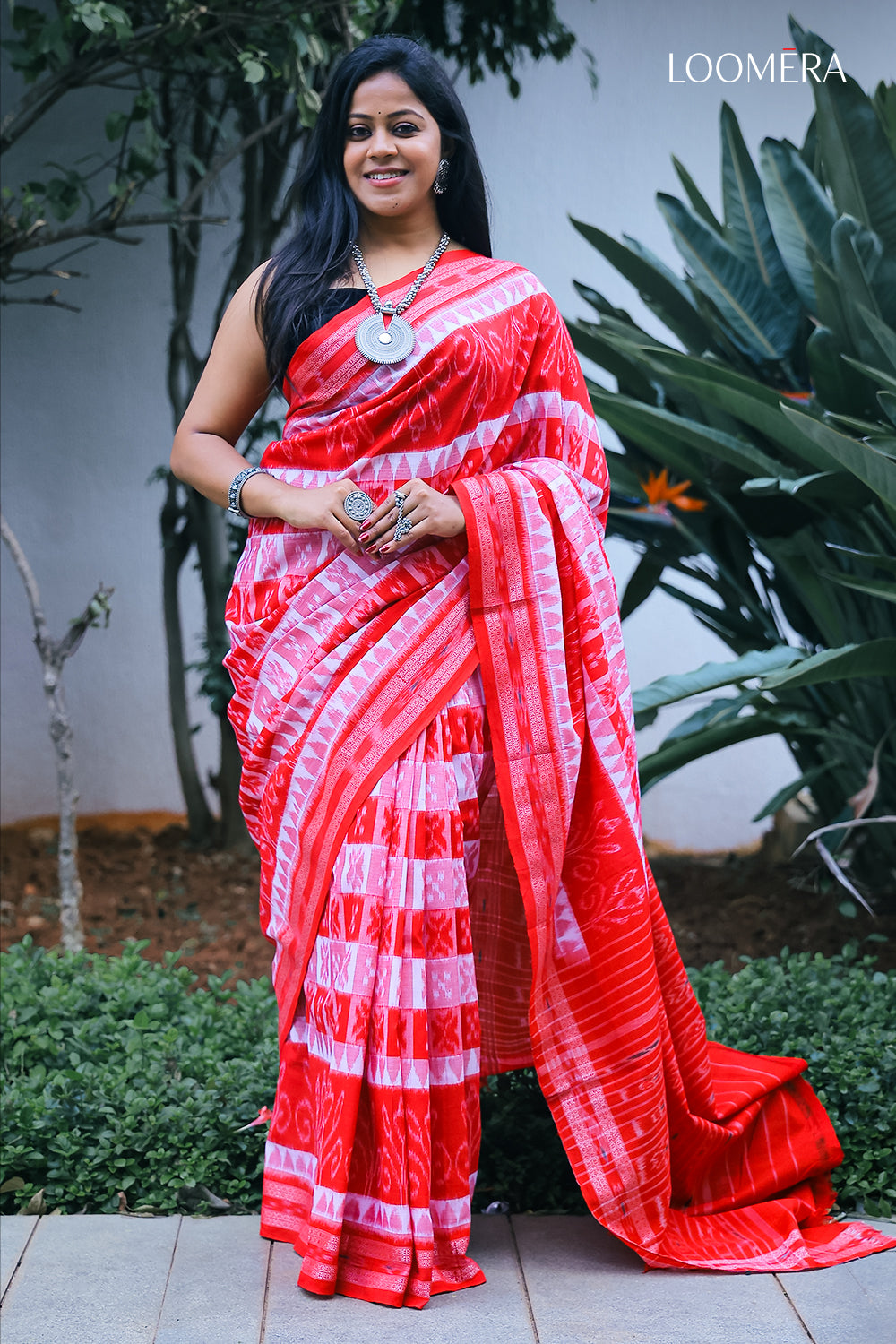 White and Red Sambalpuri Saree