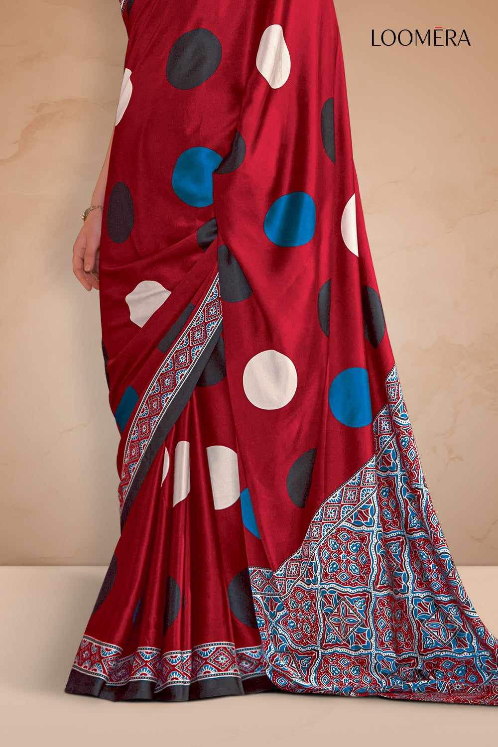 Wine Red Saree with Polka Prints