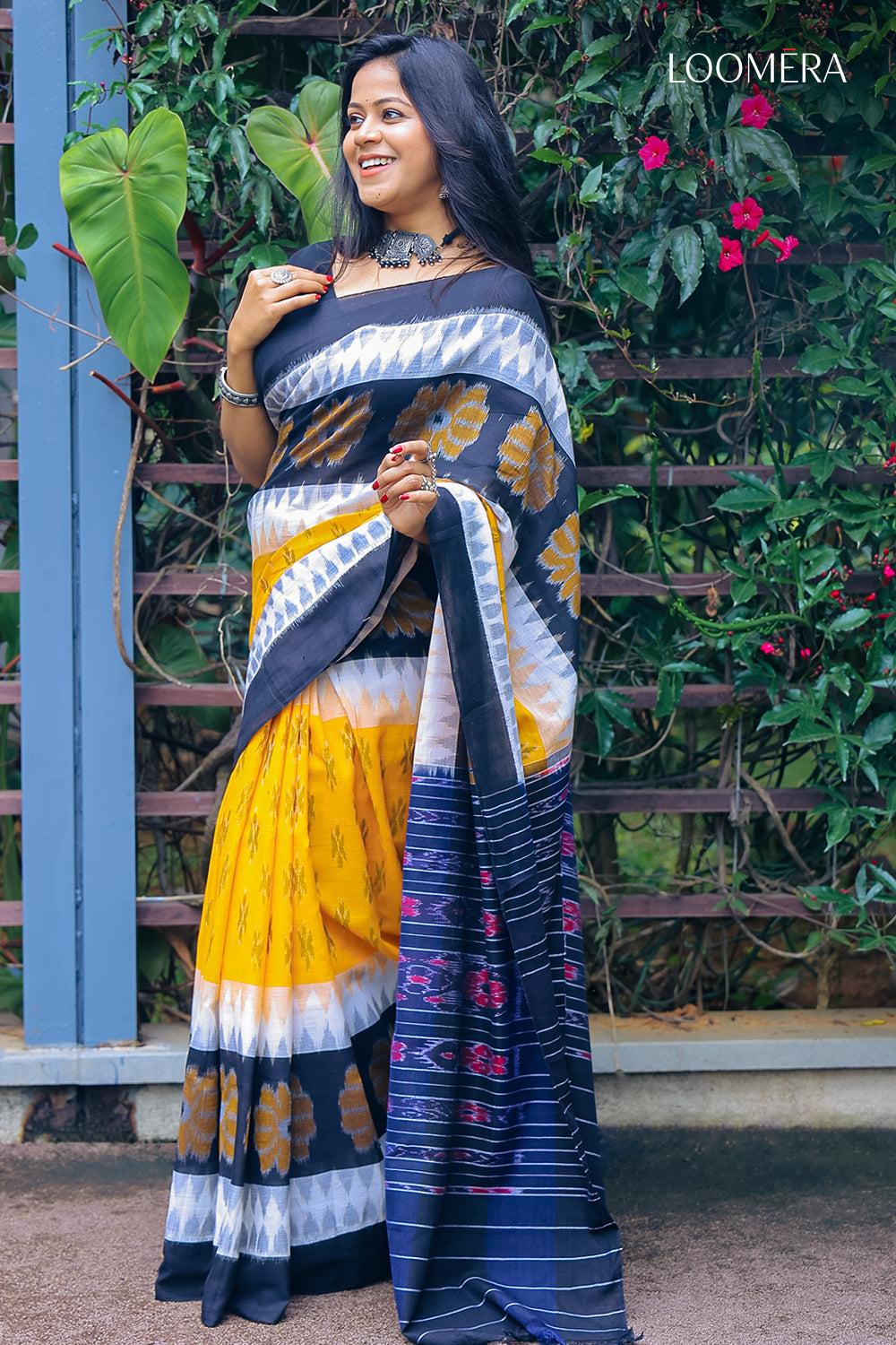Yellow and Black Ikat Saree
