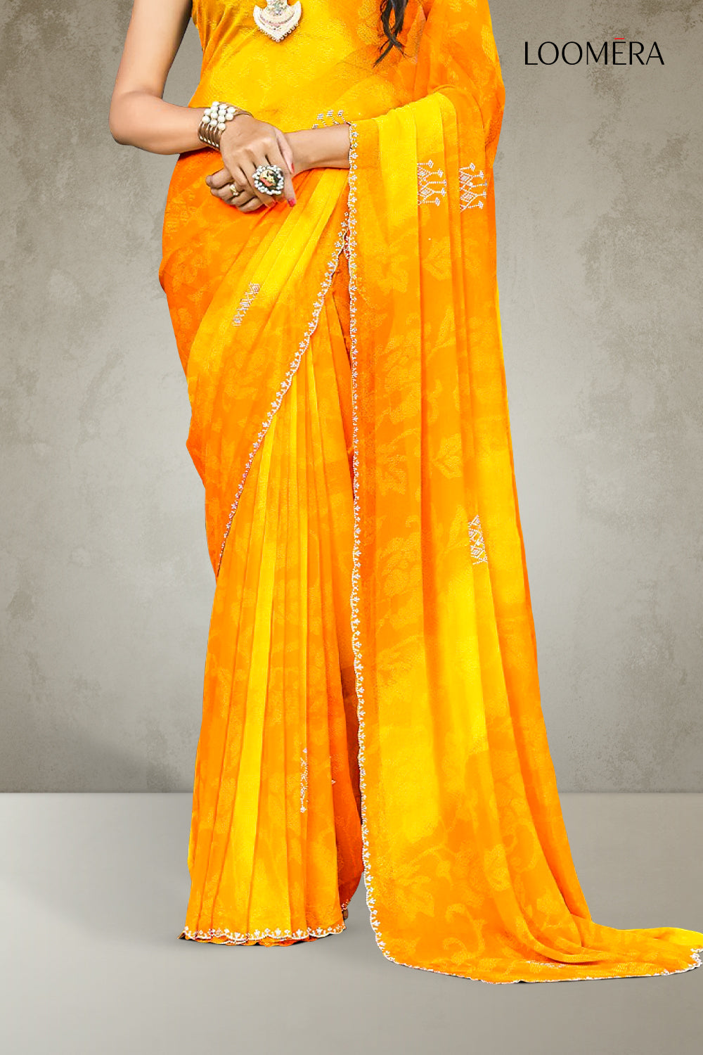 Yellow and Orange Georgette Saree