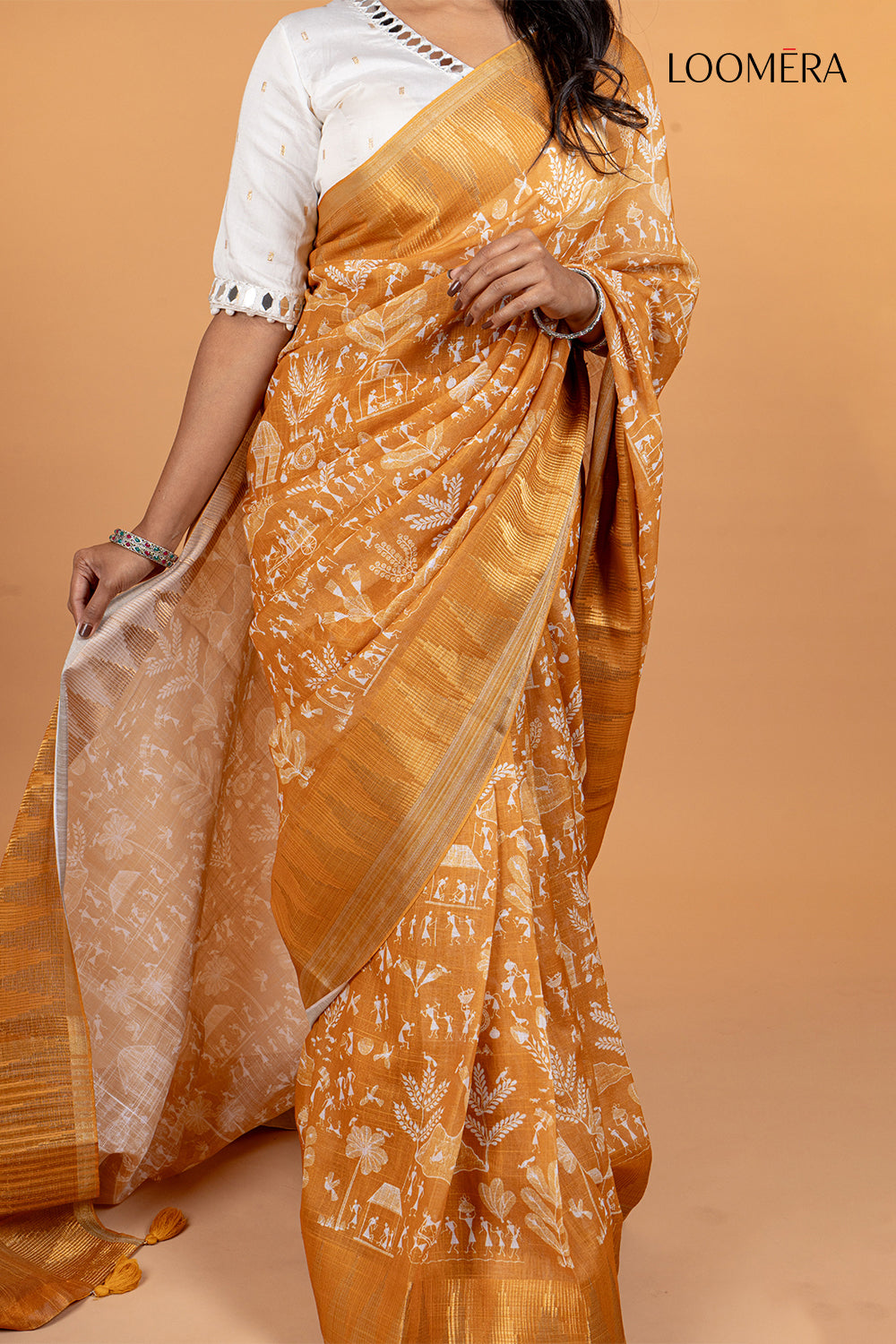 Yellow Cotton Printed Saree with Zari Border