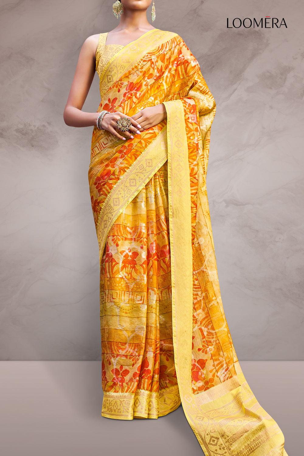 Marigold Yellow Saree with Jacquard Border