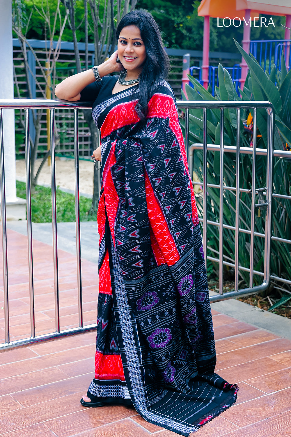 Black and Red Pure Sambalpuri Cotton Saree
