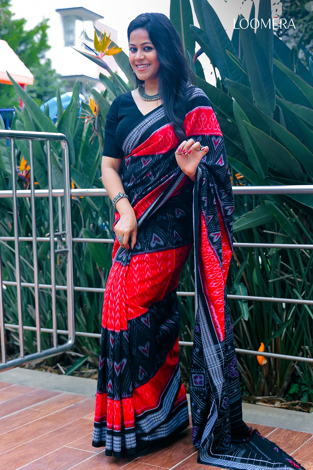 Black and Red Pure Sambalpuri Cotton Saree