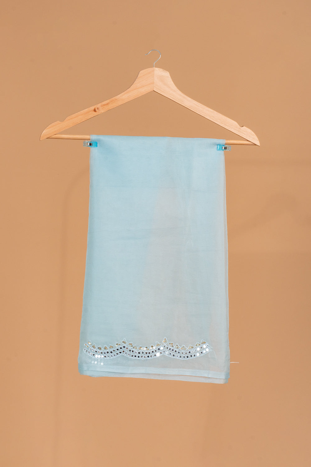 Pastel Blue Organza Saree with Mirror Scallop Border