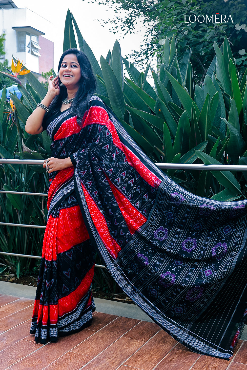 Black and Red Pure Sambalpuri Cotton Saree