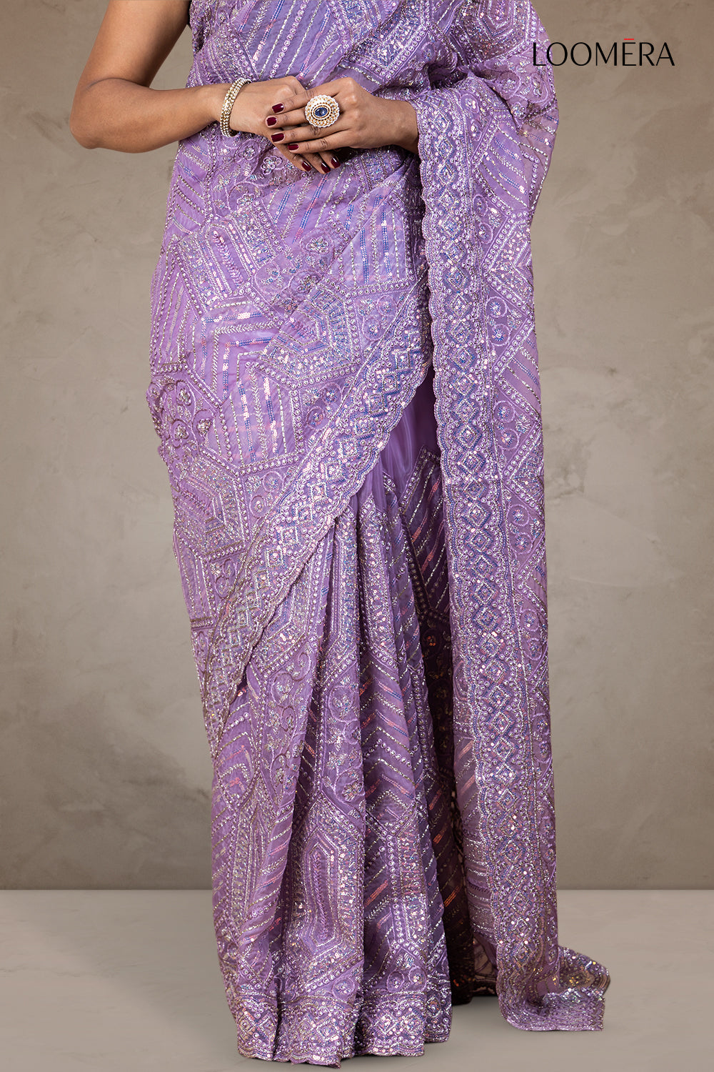 Lavender Organza Saree with Heavy Thread and Sequin Work