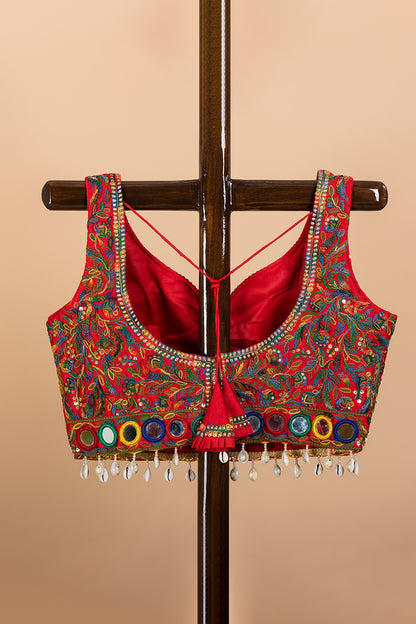 Red Blouse with Kutch Embroidery Work