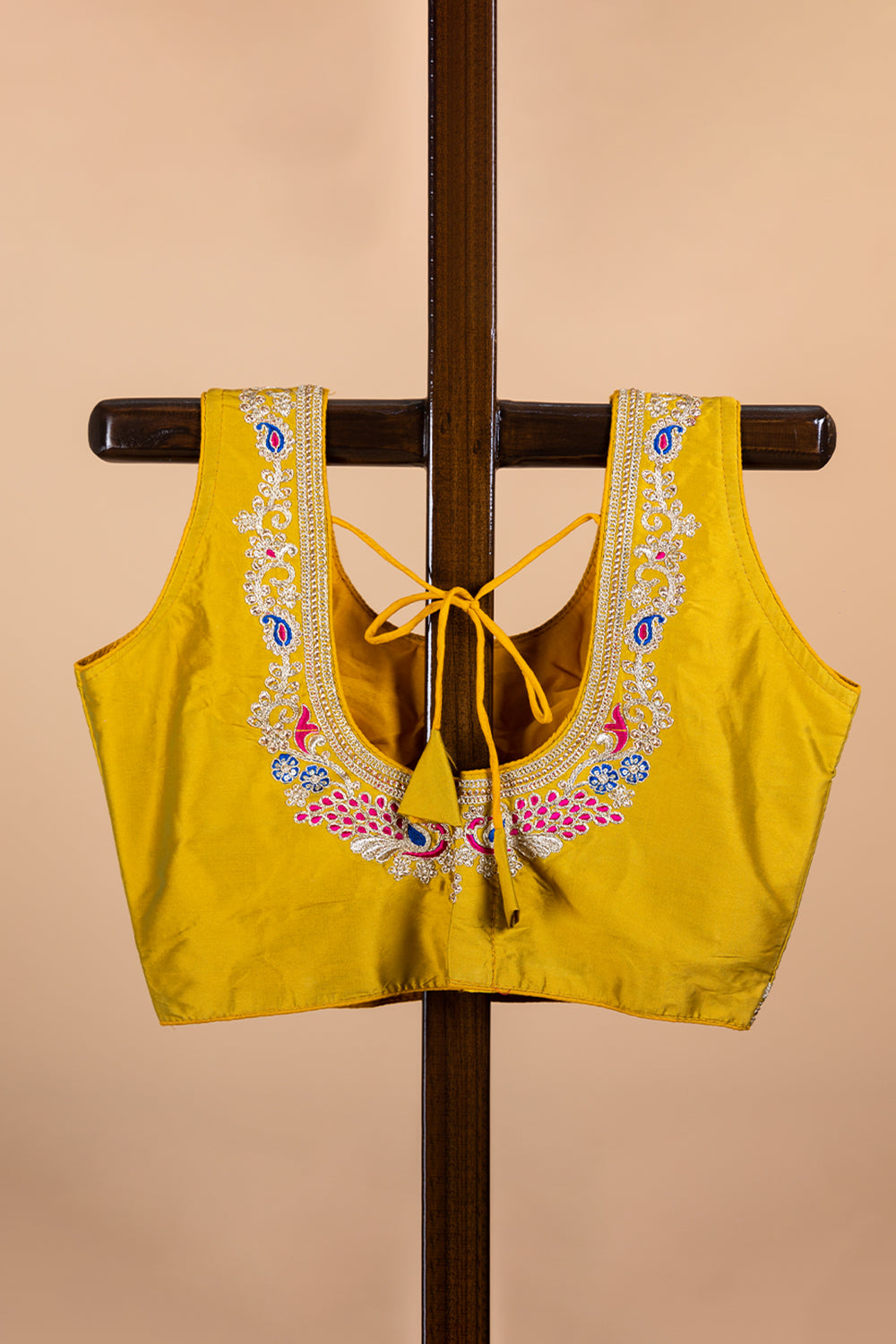 Golden Yellow Embroidered U Neck Fancy Blouse