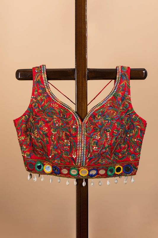 Red Blouse with Kutch Embroidery Work