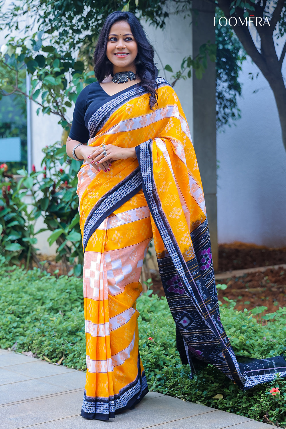 Amber Yellow Ikat Saree