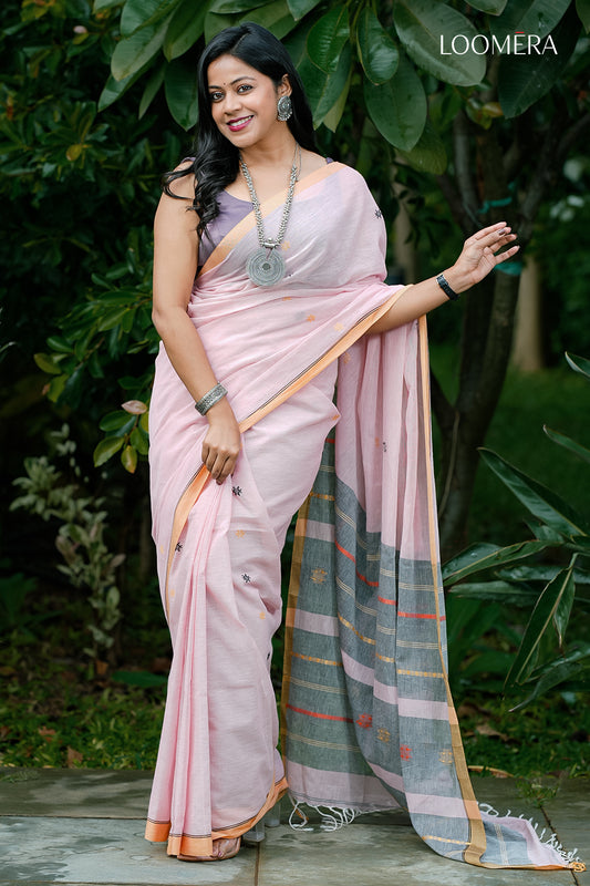 Baby Pink Saree Cotton