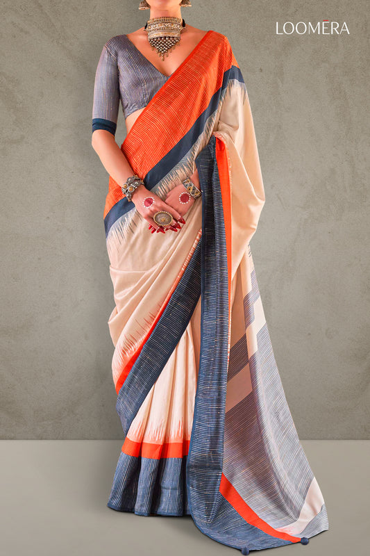Beige and Orange Sigma Silk Saree