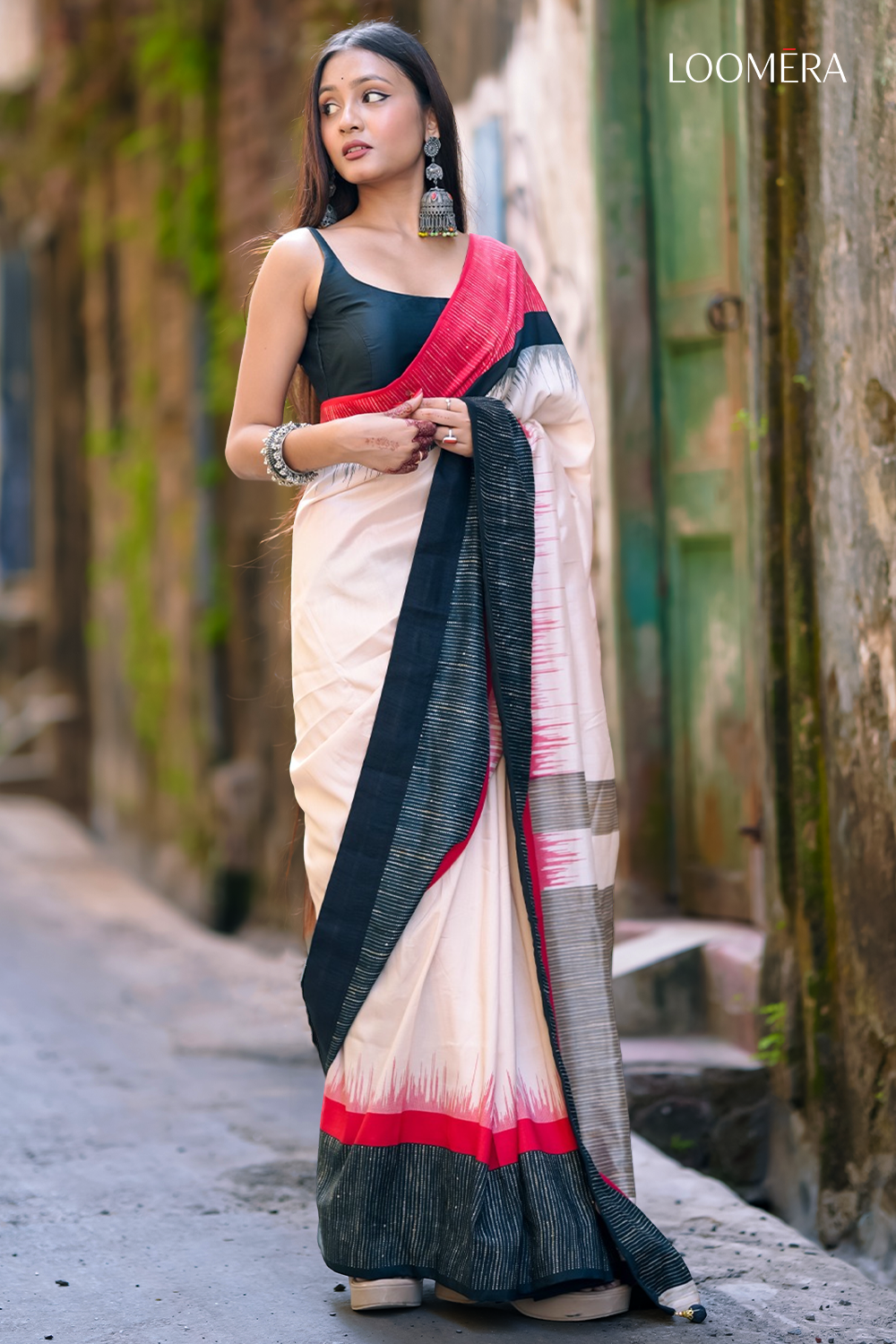 Beige Saree with Black Border
