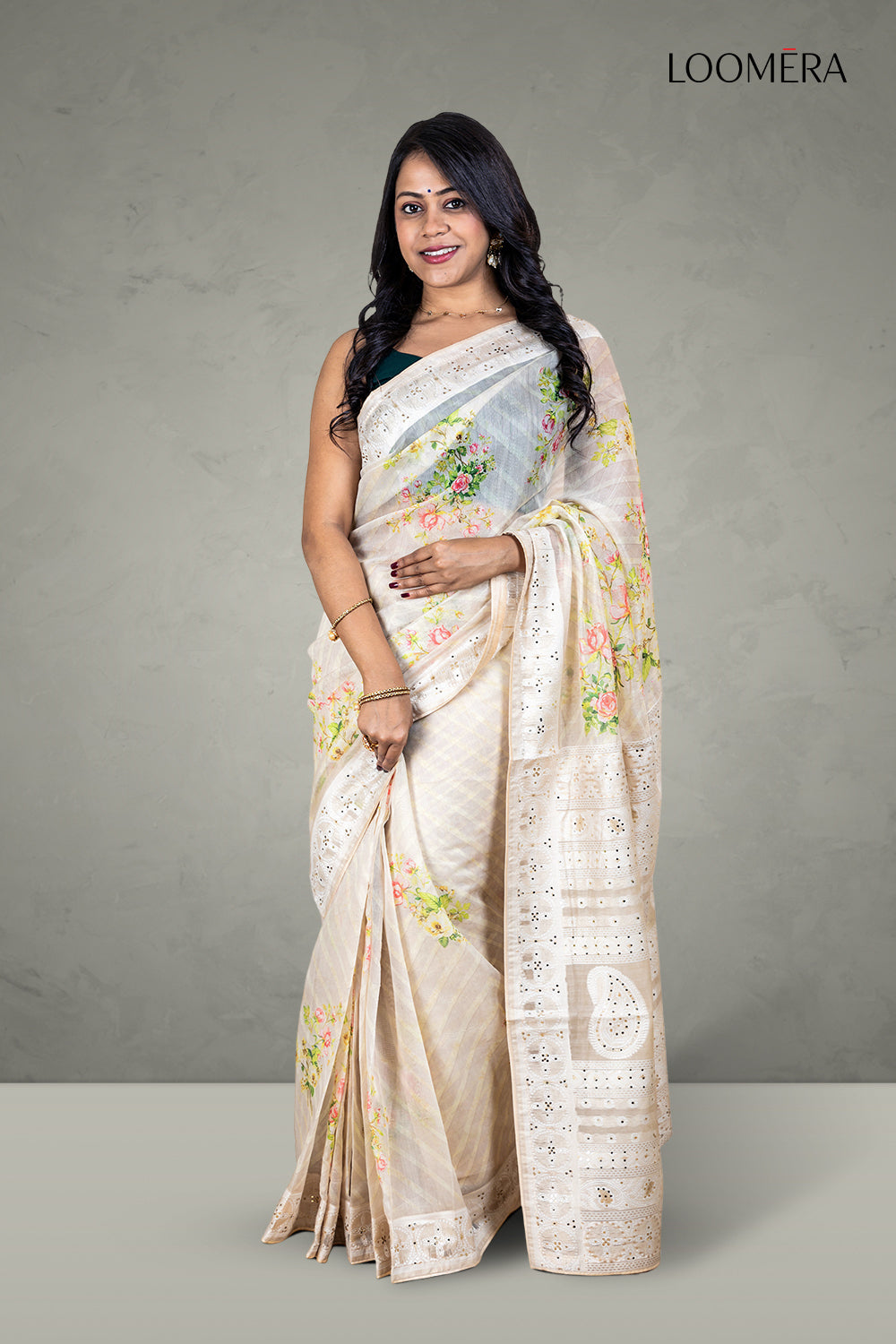 Beige Saree with Floral Print