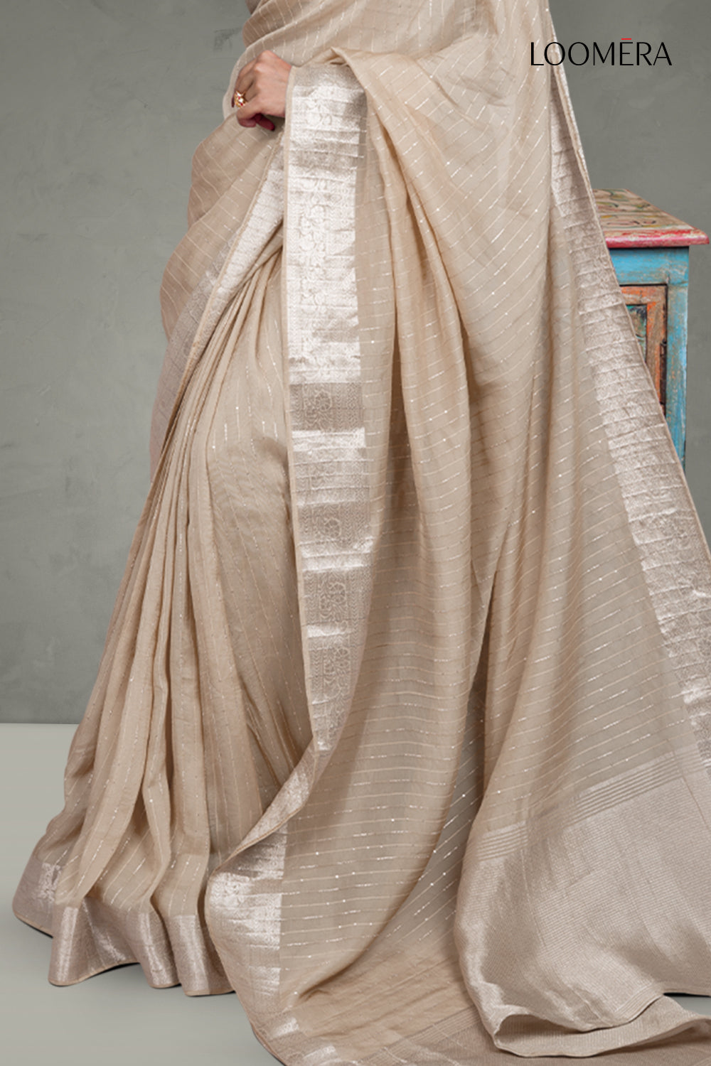 Beige Saree with Zari Border