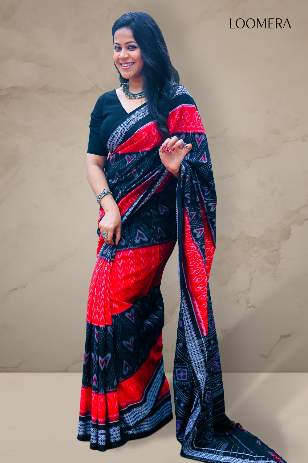 Black and Red Cotton Saree