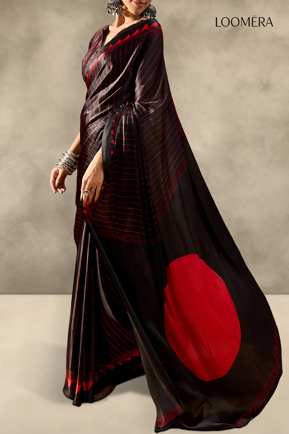 Black and Red Modal Silk Saree