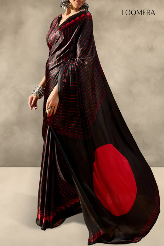 Black and Red Modal Silk Saree