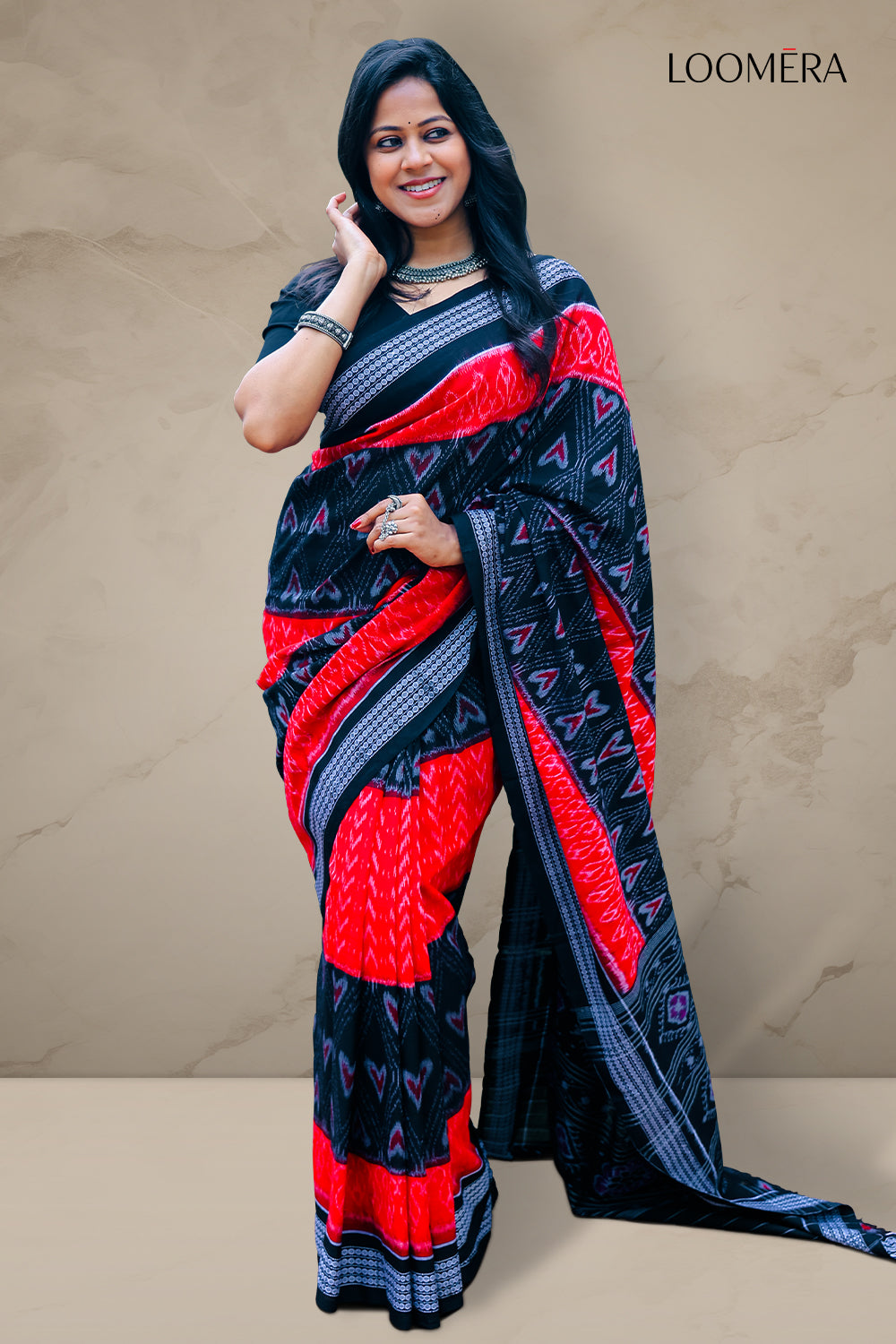 Black and Red Pure Cotton Saree