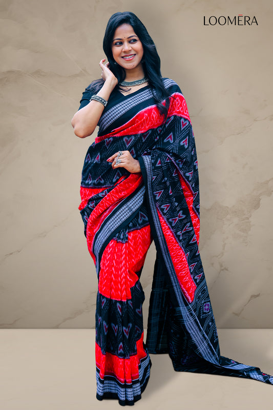 Black and Red Pure Cotton Saree