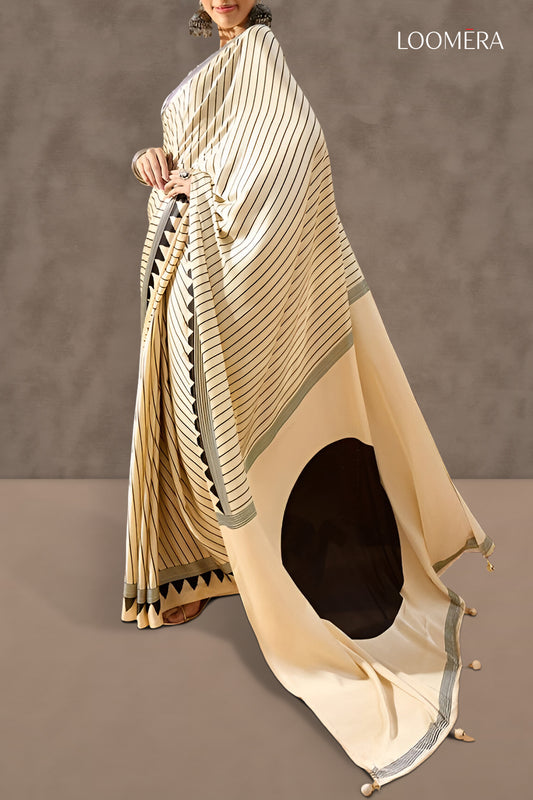 Black and White Modal Silk Saree