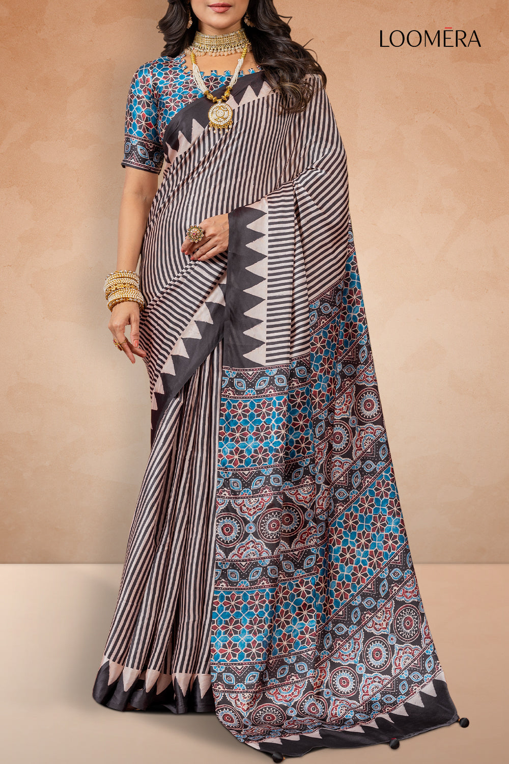 Black and White Striped Saree