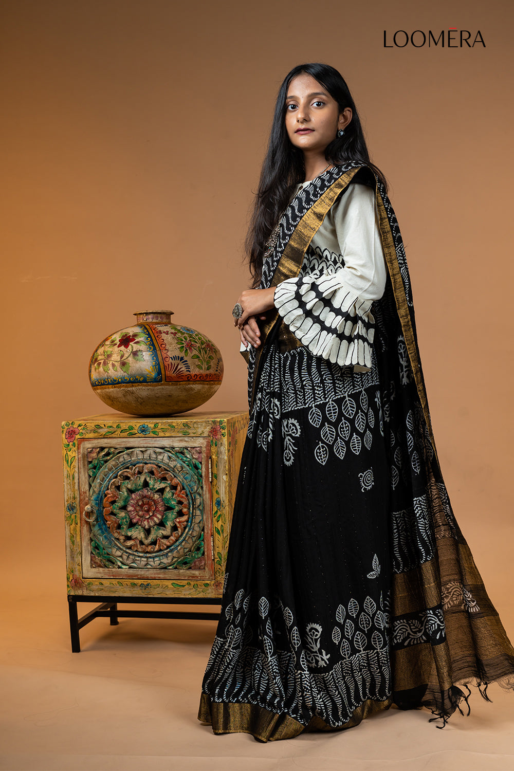 Black Cotton Saree with Zari Border