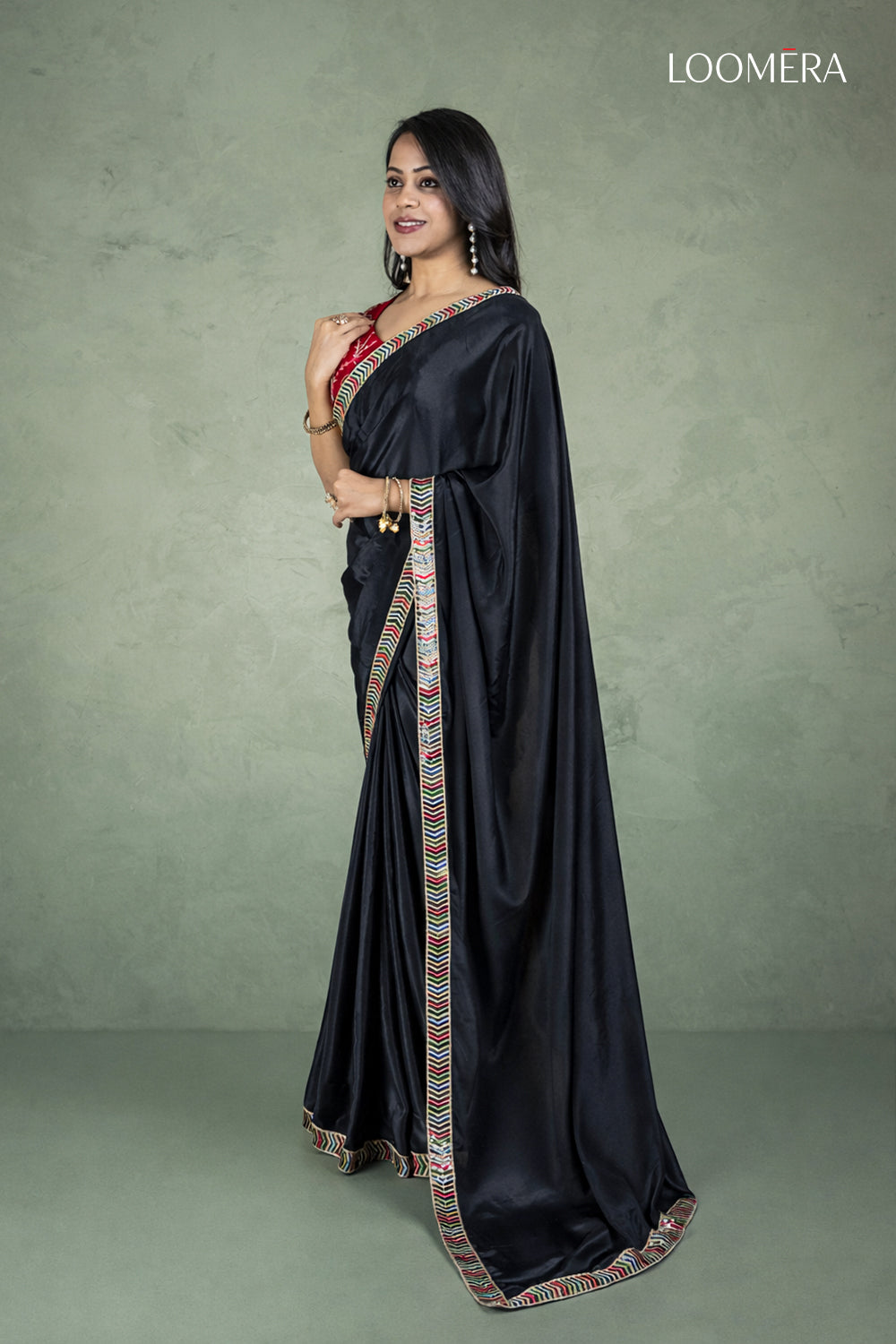 Black Crepe Saree and Readymade Blouse