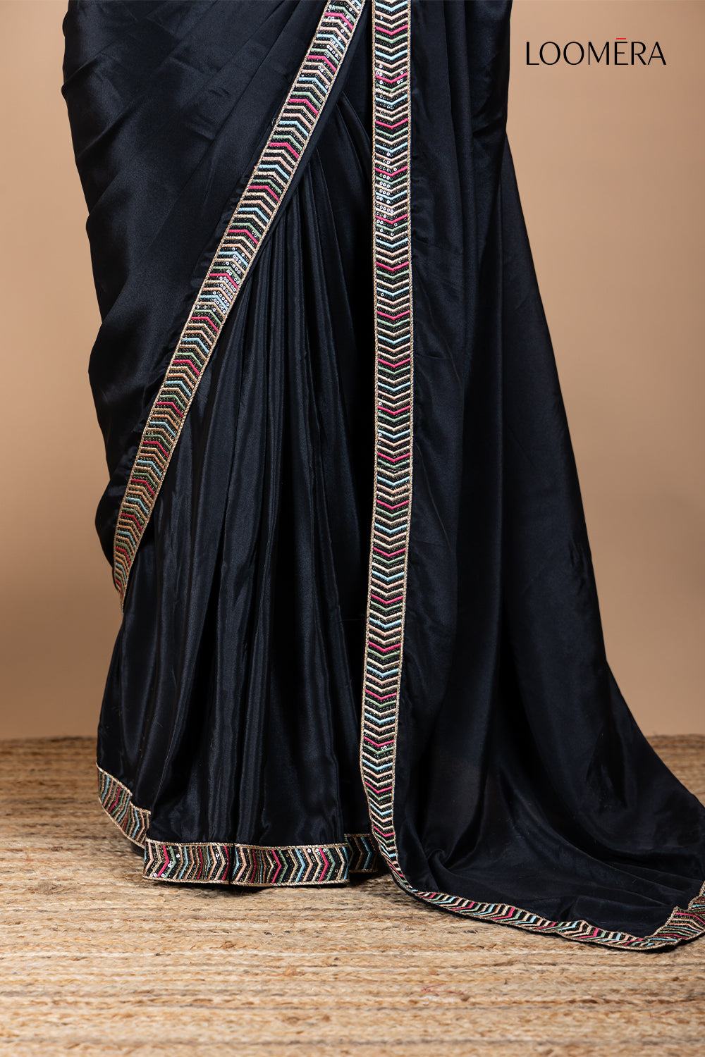 Black Crepe Saree with Readymade Blouse