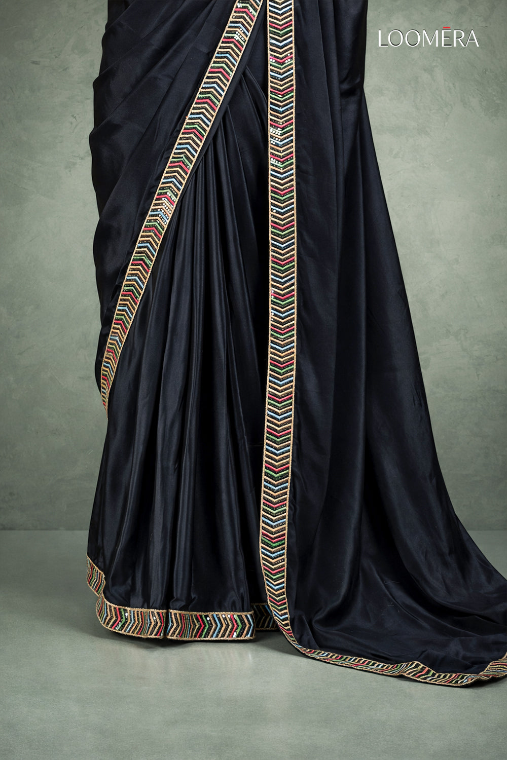 Black Crepe Saree with Sequin Border