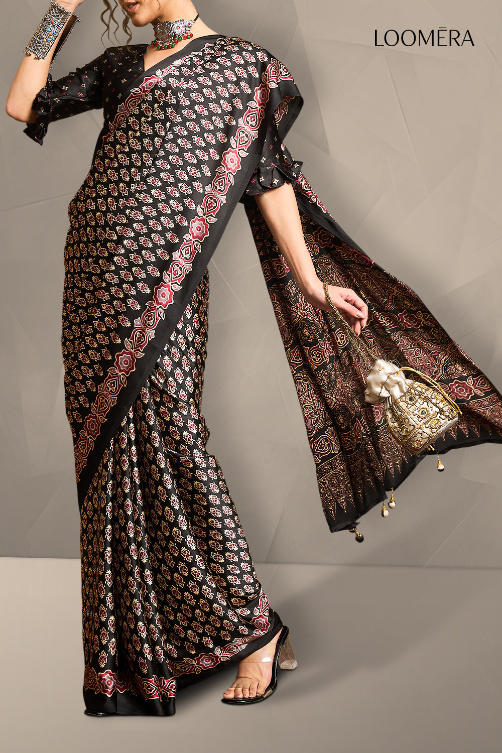 Black Gaji Modal Silk Saree