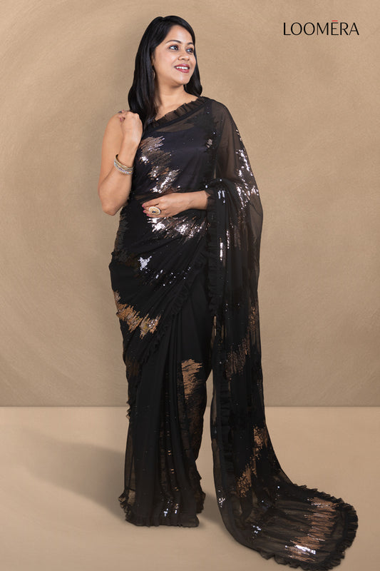 Black Georgette Saree with Sequins Work