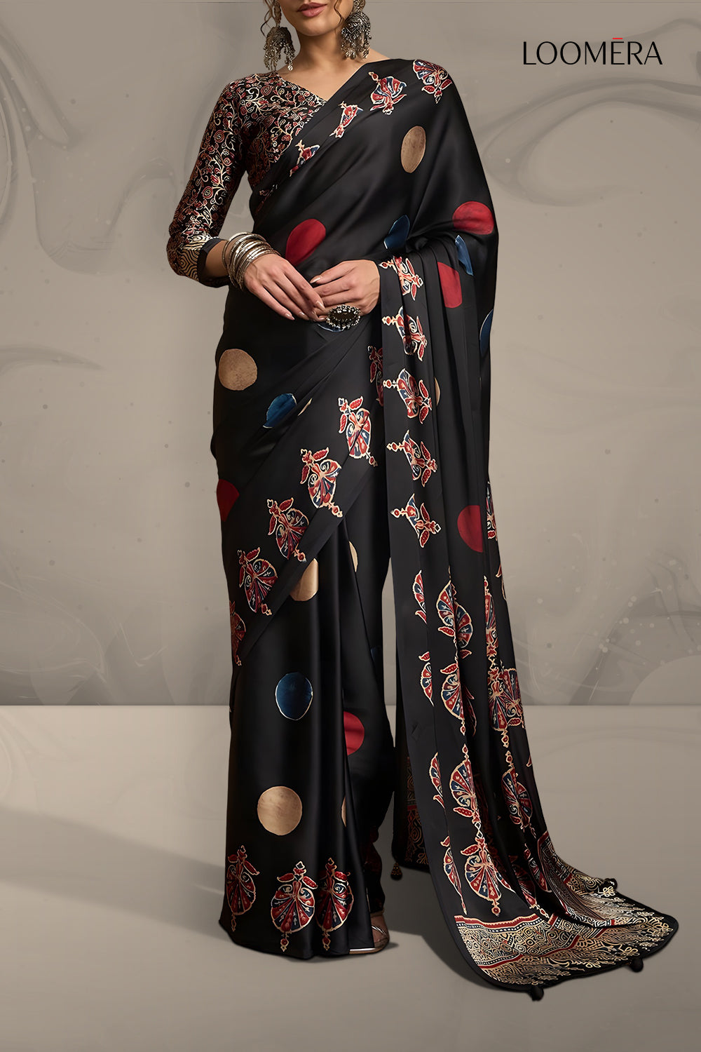 Black Multicolor Gaji Silk Saree