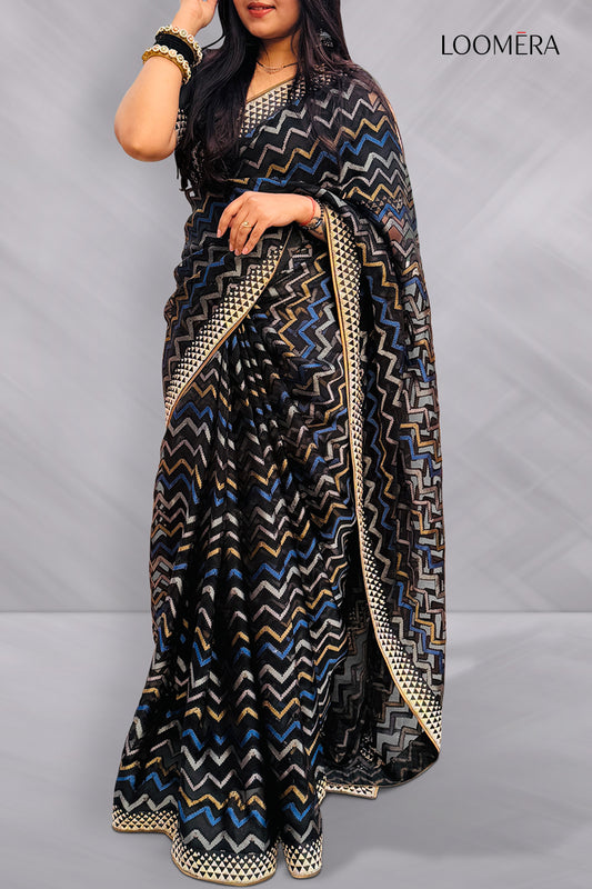 Black Organza Saree with Stone Border
