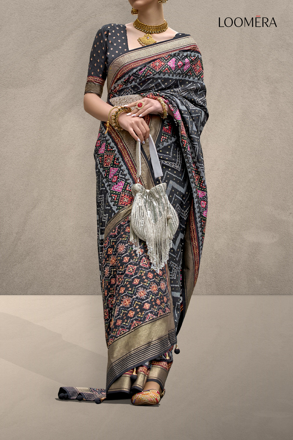 Black Patola Viscose Silk Saree