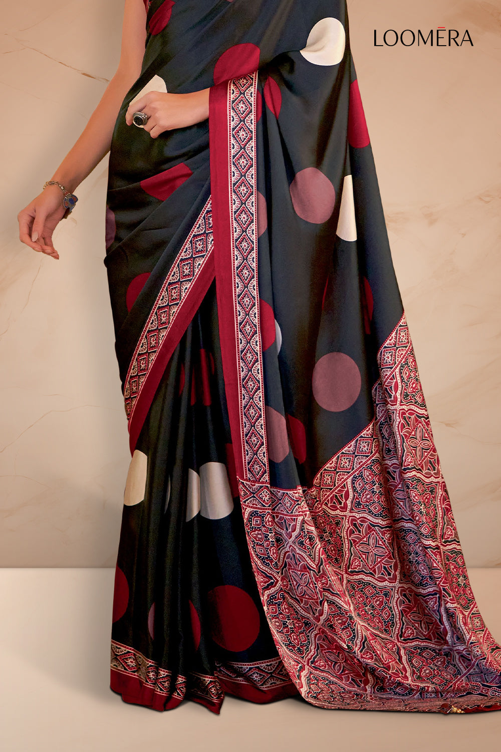 Black Polka Print Saree