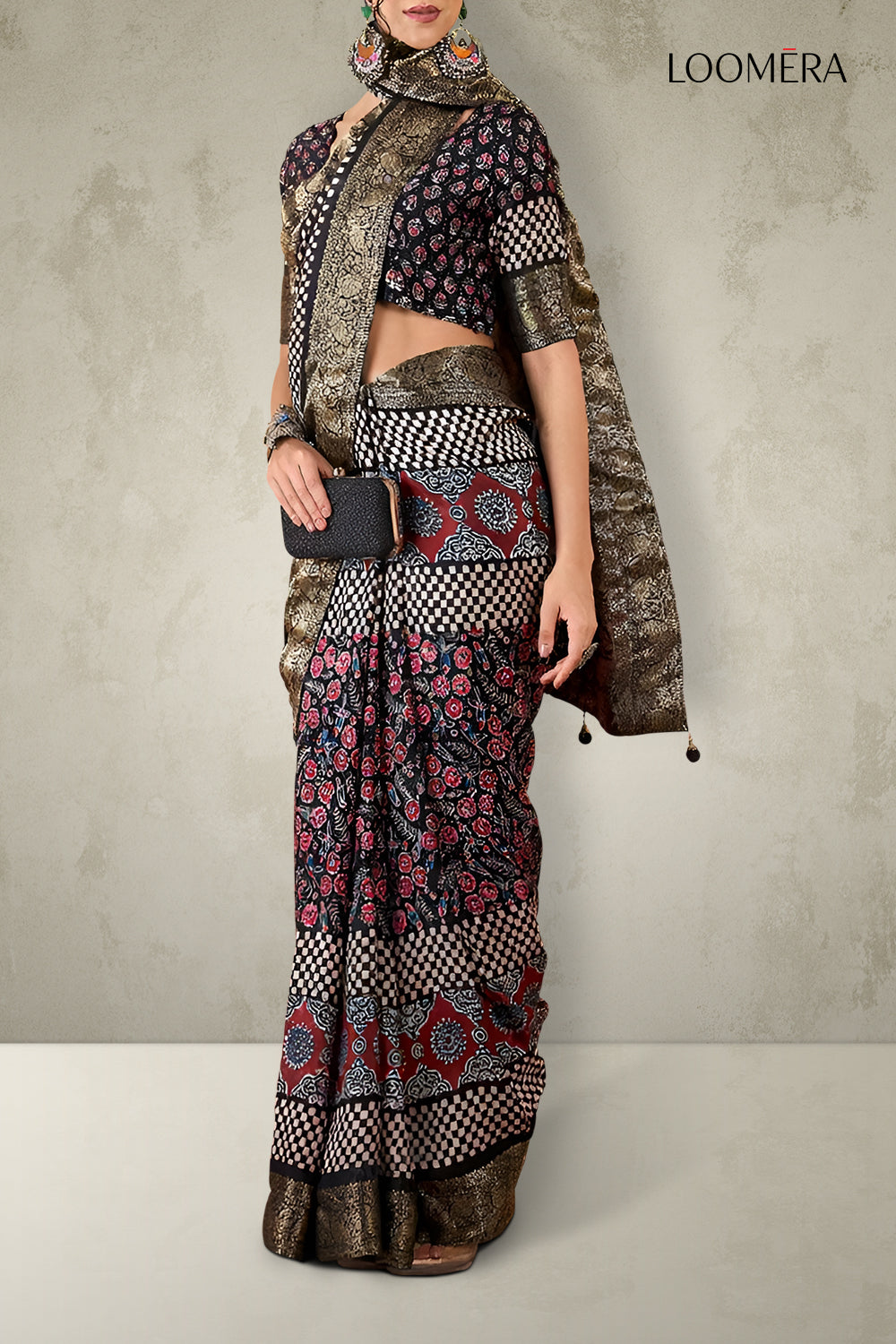 Black Saree with Copper Zari work