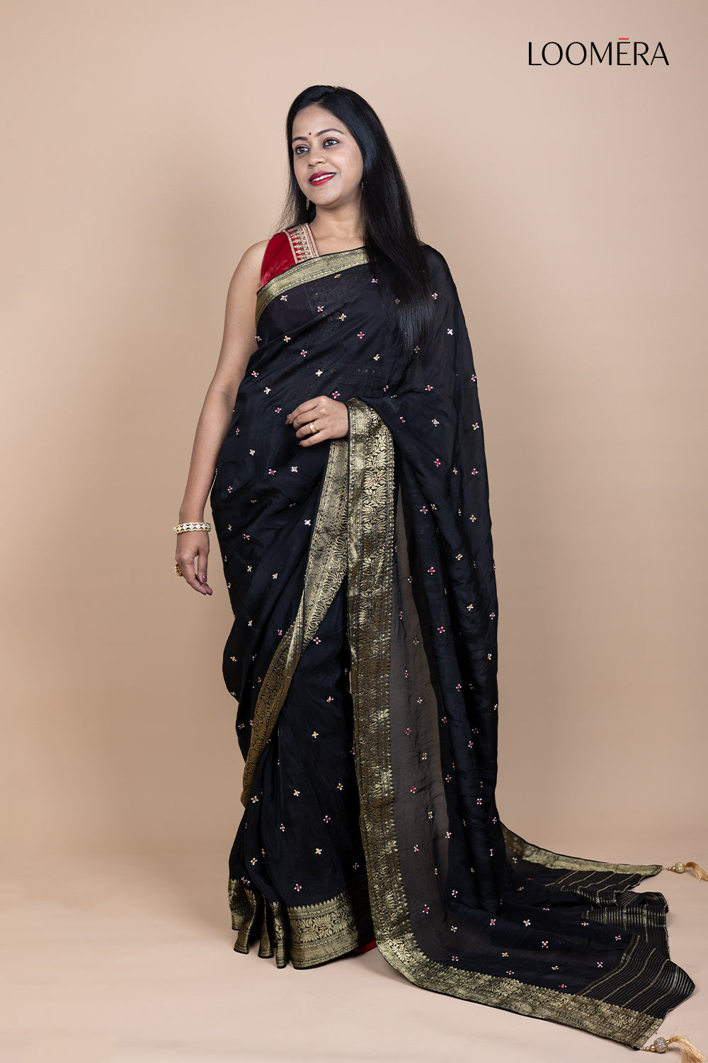 Black Saree with Mirror Butta