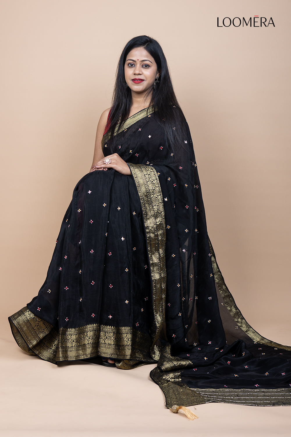 Black Saree with Zari Border