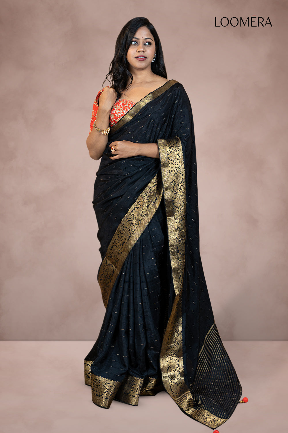Black Saree with Zari Border